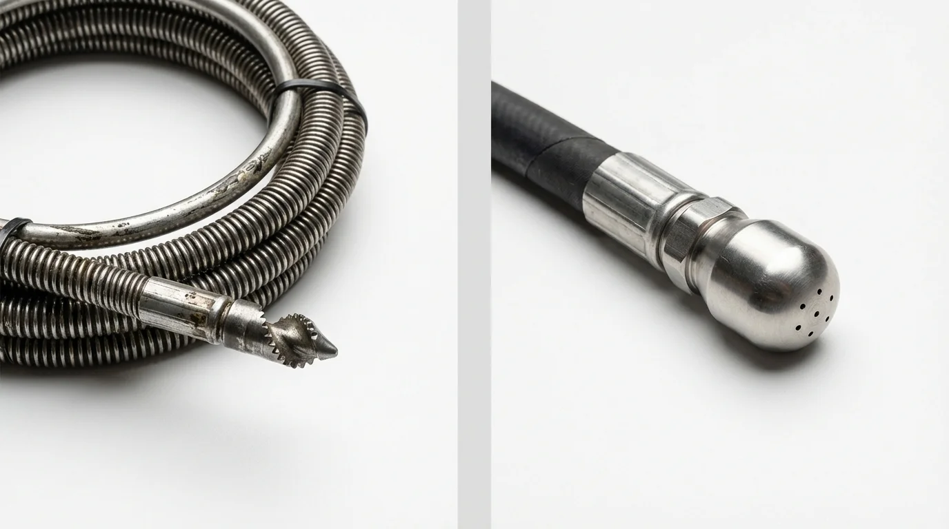 Drain snake cable and hydro jetting nozzle used for drain cleaning in Jamestown, OH