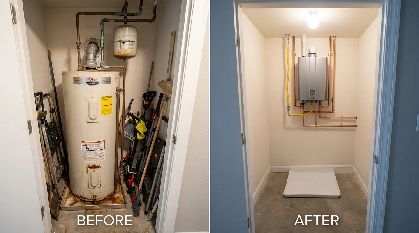 Tank water heater versus wall-mounted tankless unit comparison for Jamestown, OH homeowners