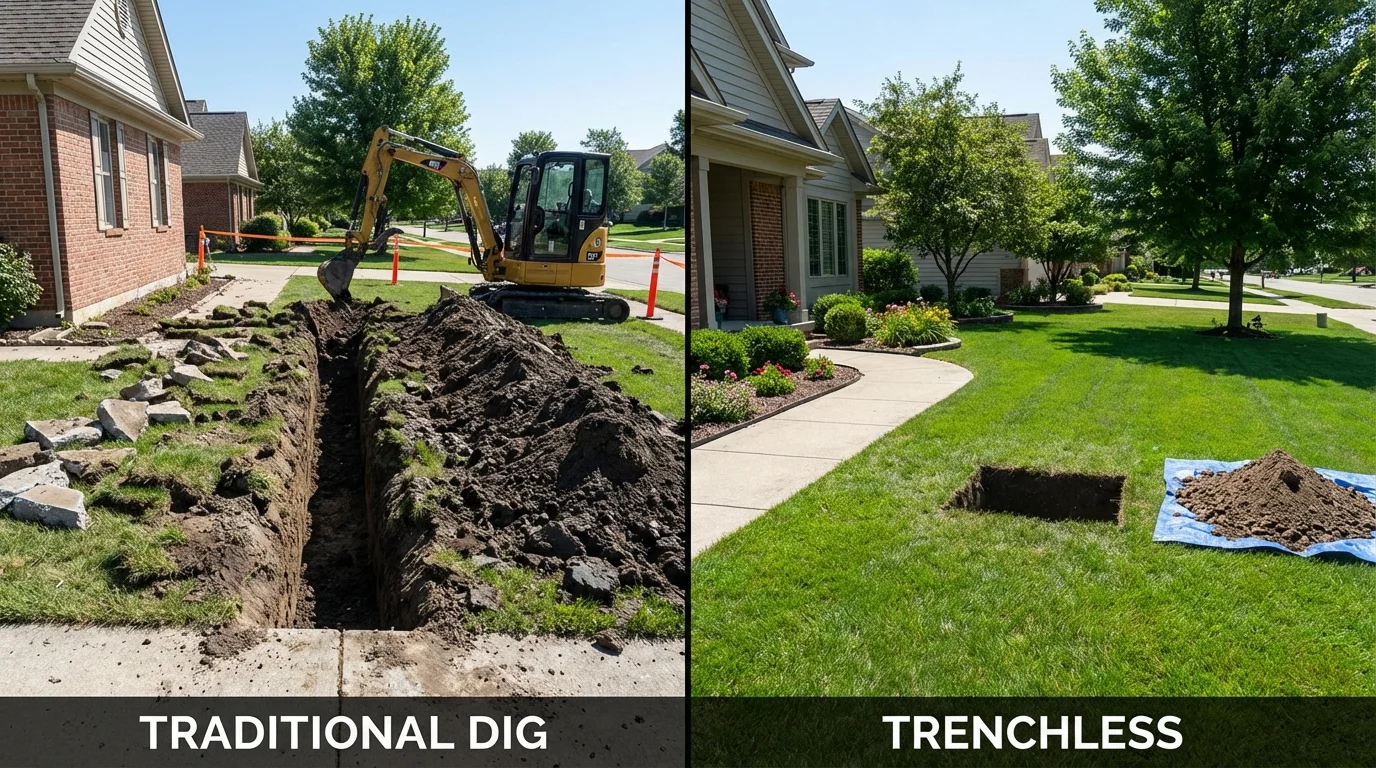 Trenchless sewer repair with minimal yard damage versus traditional excavation in Jamestown, OH